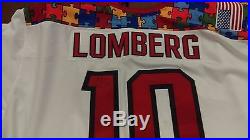 15-'16 Game Issued ECHL Adirondack Thunder Ryan Lomberg Autism Jersey Calgary