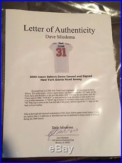 2000 Jason Sehorn Game Issued and Signed New York Giants Road Jersey