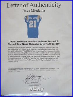 2006 LaDAIMIAN TOMLINSON GAME ISSUED & SIGNED SAN DIEGO CHARGERS ALTERNATE POWDE