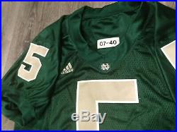 2007 Adidas Team Issued Authentic Game Notre Dame Football Green Jersey #5 Irish
