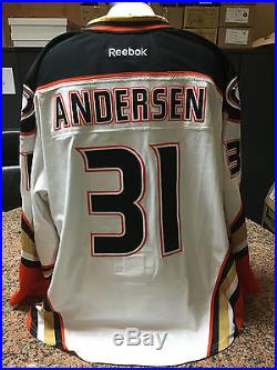 2014-15 Frederik Andersen Anaheim Ducks Game Issued PLAYOFF Away White Jersey #2