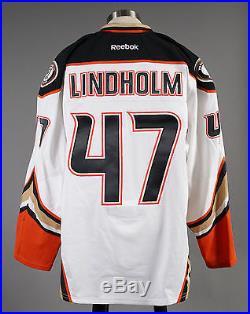 2014-15 Hampus Lindholm Anaheim Ducks Game Issued PLAYOFF Away White Jersey #2