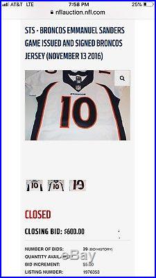 2016 Denver Broncos Emmanuel Sanders Nike Game Issued Jersey COA