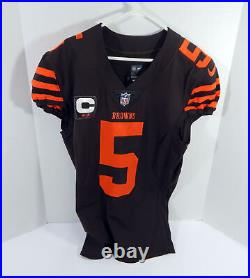 2018 Cleveland Browns Tyrod Taylor #5 Game Issued Brown Jersey Captain P Color 4