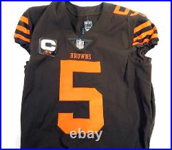 2018 Cleveland Browns Tyrod Taylor #5 Game Issued Brown Jersey Captain P Color 4