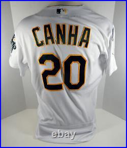 2018 Oakland Athletics A's Mark Canha #20 Game Issued White Playoff Jersey 50th