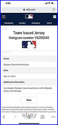 2019 CODY BELLINGER Dodgers Team Issued Jersey MLB COA Game Used MVP YR