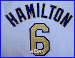 2019 Kansas City Royals Billy Hamilton #6 Game Issued White Gold Jersey 150 P