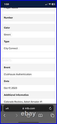 2023 Colorado Rockies Adael Amador Game Issued Green Jersey City Connect 44