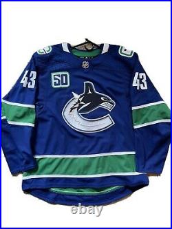 Adidas MiC Game Worn/ Issue Vancouver Canucks 50th 43 Quinn Hughes Jersey sz 56
