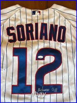 Alfonso Soriano Signed Autographed Game Team Issued Jersey JSA LOA Damage Read