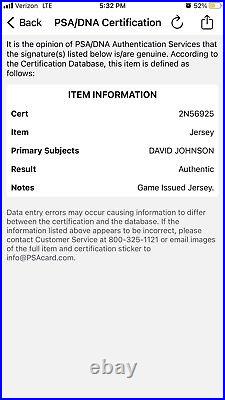 Arizona Cardinals Authentic Game Issued David Johnson Autographed Jersey PSA COA