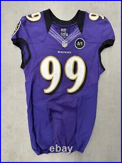 Baltimore Ravens #99 2012 Art Patch Game Issued Nike Authentic Jersey Purple