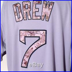 Boston Red Sox Game worn/used Issued Camo Memorial Day jersey, #7 Stephen Drew