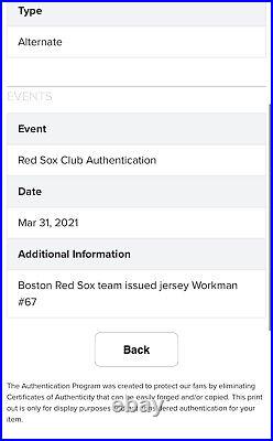 Boston Red Sox Team Issued Jersey (MLB)- Brandon Workman