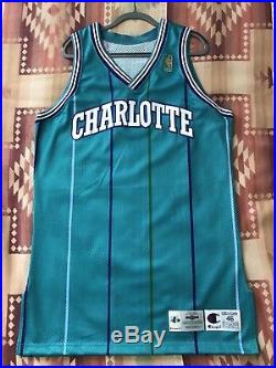 Champion 1996-97 Blank Charlotte Hornets Team Issued Pro Cut Game Jersey Gold 46
