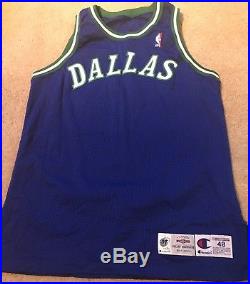 Champion Blank 95 96 Dallas MavericksTeam Issued Pro Cut Game Jersey Size 48