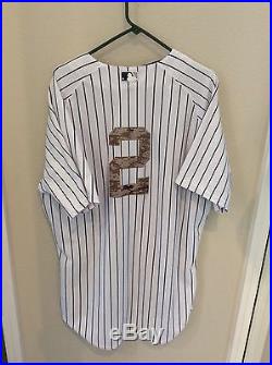 Derek Jeter game used/ issued 2013 home Yankees jersey. Rare camoflouge jersey