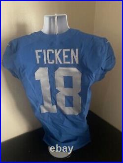 Detroit Lions Game Issued Worn Used Jersey Sam Ficken 18 Blue Throwback