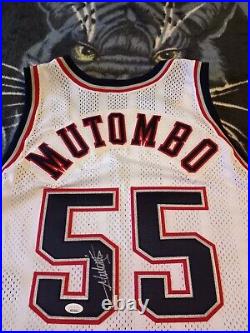 Dikembe Mutombo Autographed New Jersey Nets Game issued Jersey, JSA Full Letter