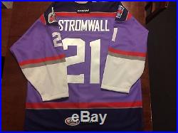 Game Issued Malte Stromwall Hartford Wolf Pack Purple Stick it to Cancer Jersey