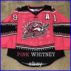 Game Issued Orlando Solar Bears Pink Whitney Spittin' Chiclets Hockey Jersey 54