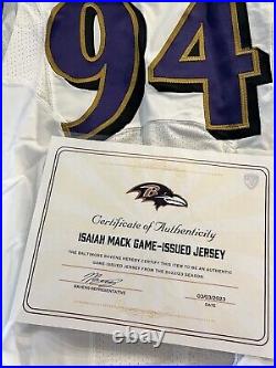Isaiah Mack Game Issued Baltimore Ravens Jersey # 92 Legit 22/23 Season