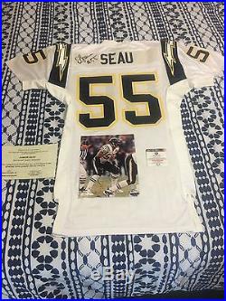 JUNIOR SEAU San Diego Chargers Autographed Game Issued Jersey & Photo WithCOA
