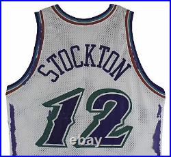 Jazz John Stockton Signed 1996-97 Game Issued White Champion Jersey BAS #AA03717