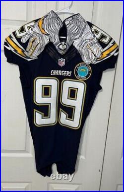 Joey Bosa Authentic San Diego Chargers Game Issued Jersey Spanos Patch + Gloves