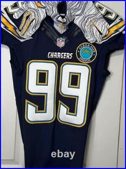 Joey Bosa Authentic San Diego Chargers Game Issued Jersey Spanos Patch + Gloves