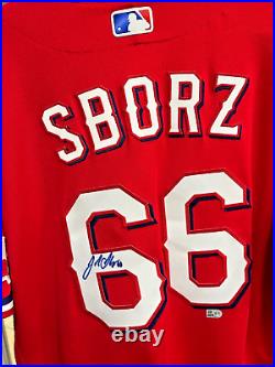 Josh Sborz Signed 2022 Texas Rangers Team Issued Red jersey Game MLB Holo 50th