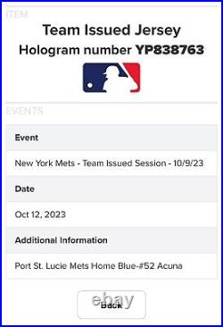 Luisangel Acuna Game Issued Mets Jersey 52