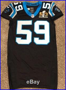 Luke Kuechly Carolina Panthers Game Issued Jersey Super Bowl 50 Patch