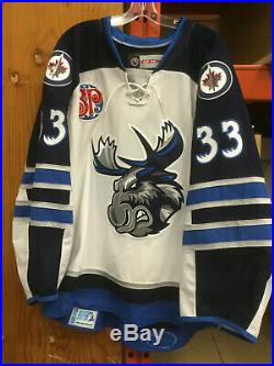 Manitoba Moose Ahl Game Issued Not Worn White Jersey Michael Hutchinson 33