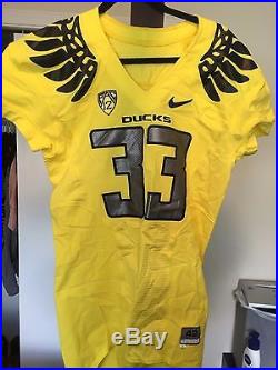 NIKE OREGON DUCKS FOOTBALL GAME #33 Forde MENS SZ 42 TEAM ISSUE USED JERSEY L S