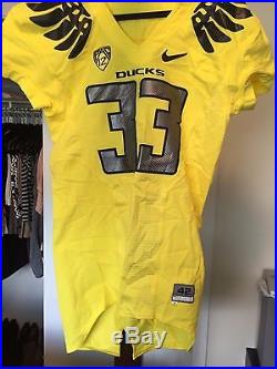 NIKE OREGON DUCKS FOOTBALL GAME #33 Forde MENS SZ 42 TEAM ISSUE USED JERSEY L S