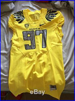 Nike Oregon Ducks Game Worn Issued Jersey size 46 Volt yellow Black Wings Ebert