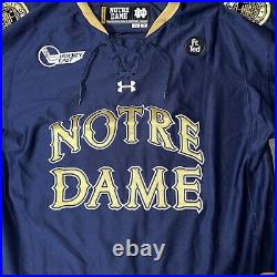 Notre dame fighting irish hockey jersey. Team issued and game used, FR. TED
