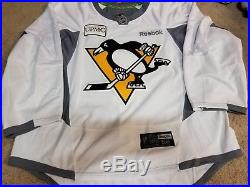 PITTSBURGH PENGUINS Goalie Cut White Yellow Game Issued Practice Pro Jersey 58+