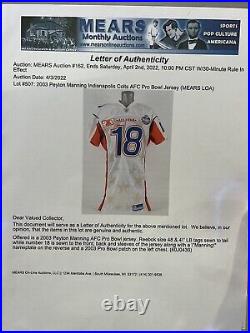 Peyton Manning Colts 2003 Game Issued Pro Bowl Jersey Mears LOA