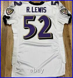 Ray Lewis Baltimore Ravens Team Issued Reebok Game Jersey White NFL Pro Cut