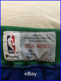 Vintage Champion Authentic Dallas Mavericks Shorts Team Game Issued 32 Jersey 90