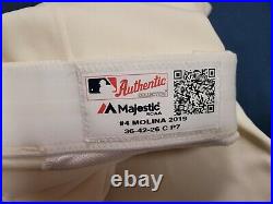 Yadier Molina St. Louis Cardinals Team/Game Issued Pants 2019 Ivory Red Stripe